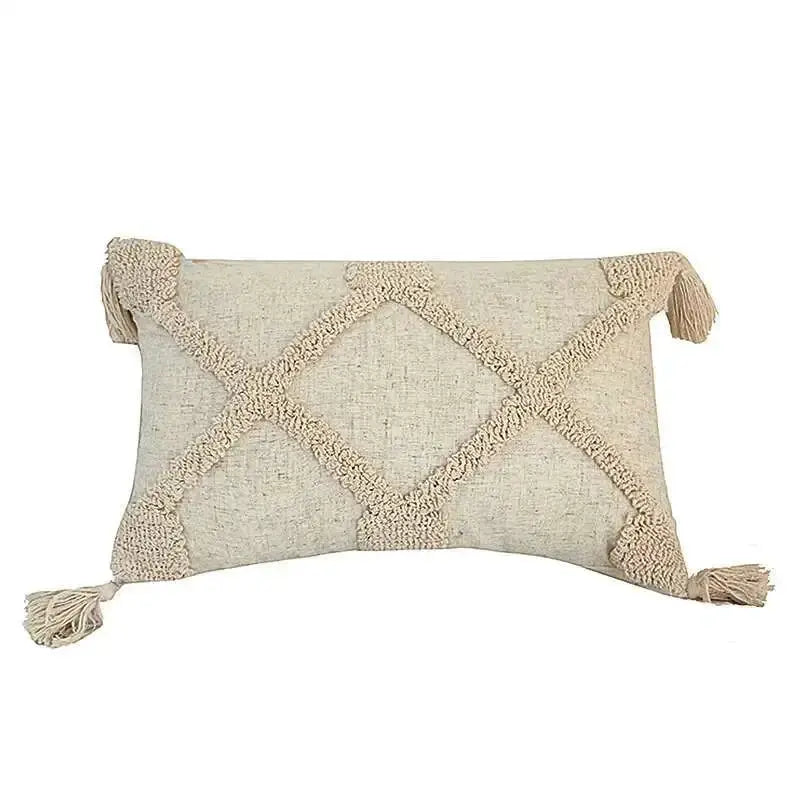 Boho linen cushion cover in beige with chunky lattice tassel trim, 45x45cm / 30x50cm