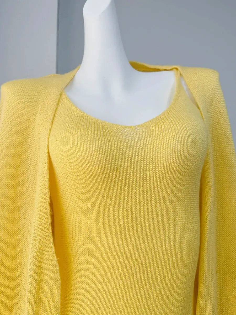 Three Piece Women Cardigan Vest Dress Set With Long Sleeve Outfit