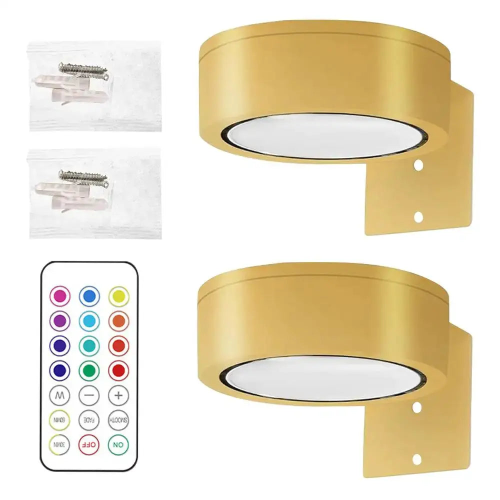 LED wall picture lights set, gold finish, RGB 13-color dimmable with remote, Simples Market, battery powered (2-pack)