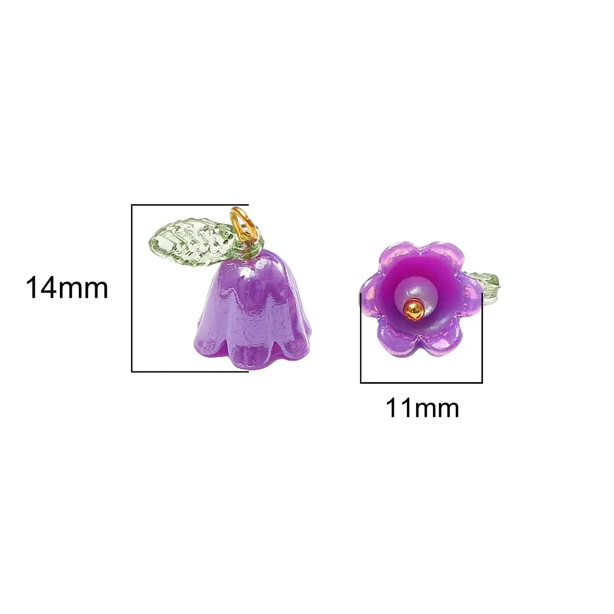 Purple acrylic lily-of-the-valley bead with gold loop, 14mm tall by 11mm wide, 2 pcs, Simples Market