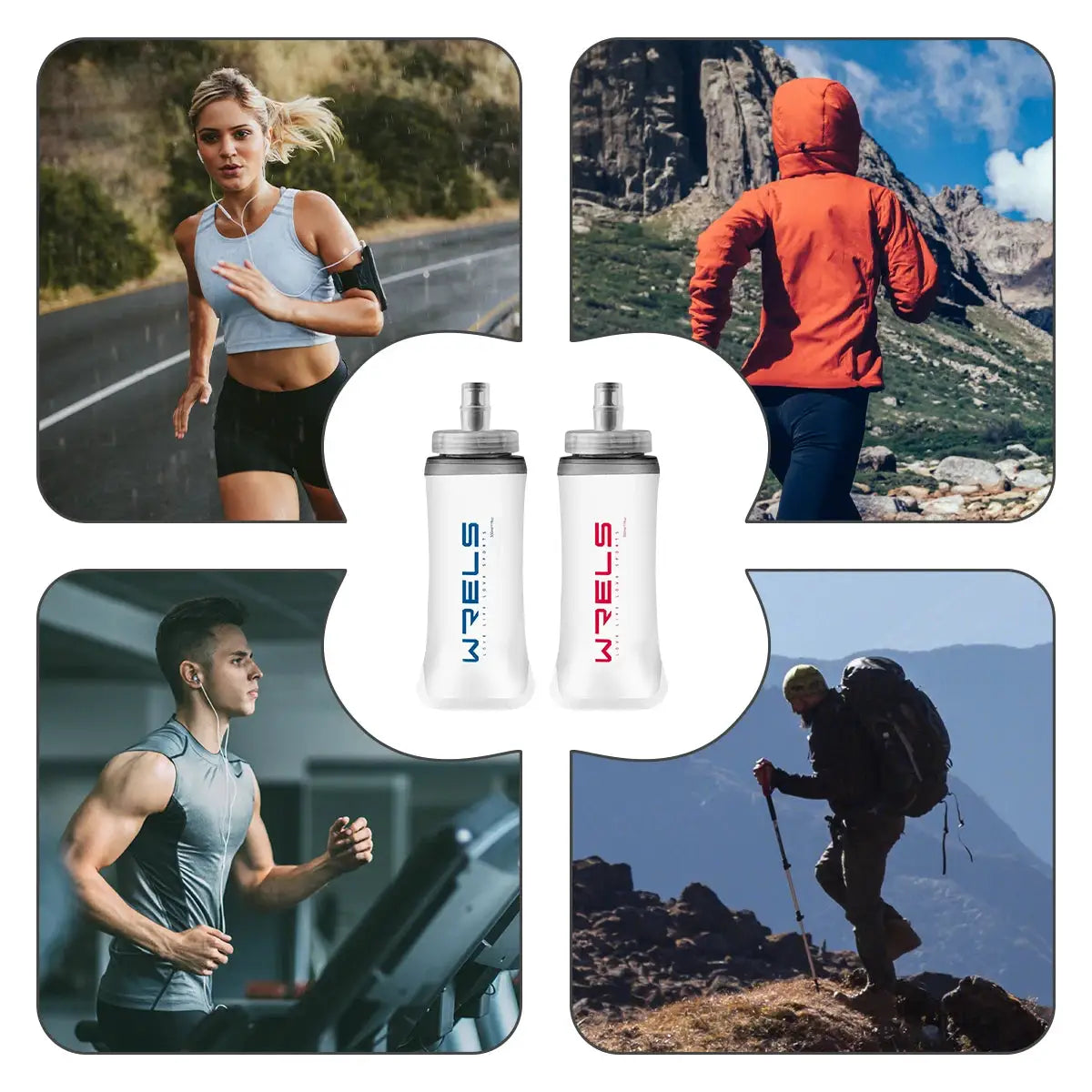 WRELS Collapsible Soft Flask BPA Free Water Bottle For Running Hiking Camping Travel Hydration