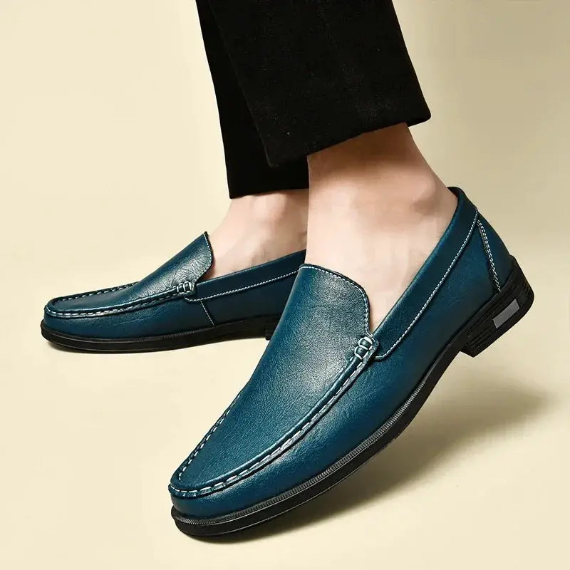Leather men's teal blue slip-on loafers by Simples Market