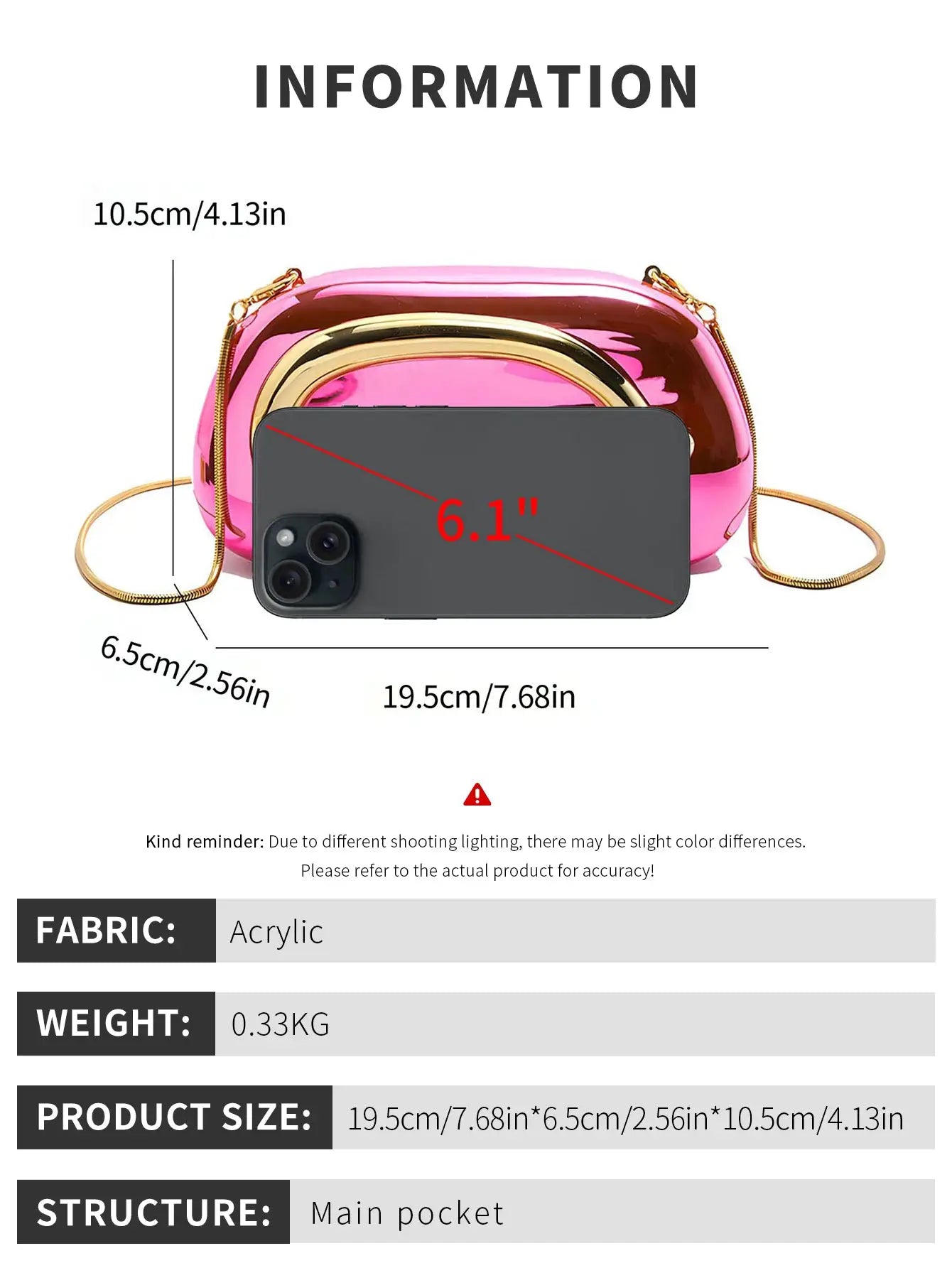 Acrylic box crossbody bag in pink with gold-tone hardware and chain strap