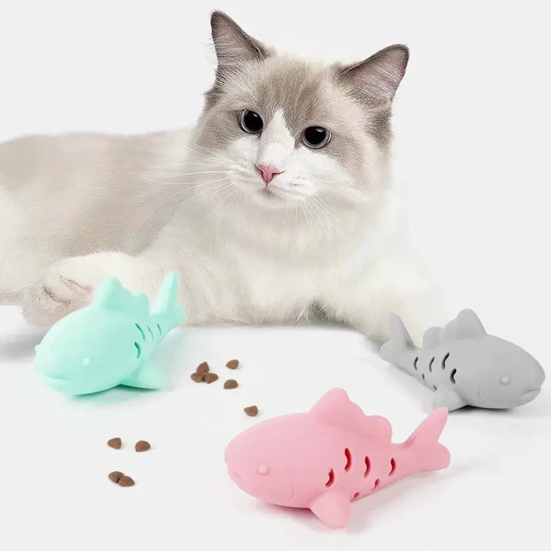 Fish Shape Interactive Cat Kitten Chew Toy Bite Resistant Rubber For Teeth Grinding And Dental Hygiene