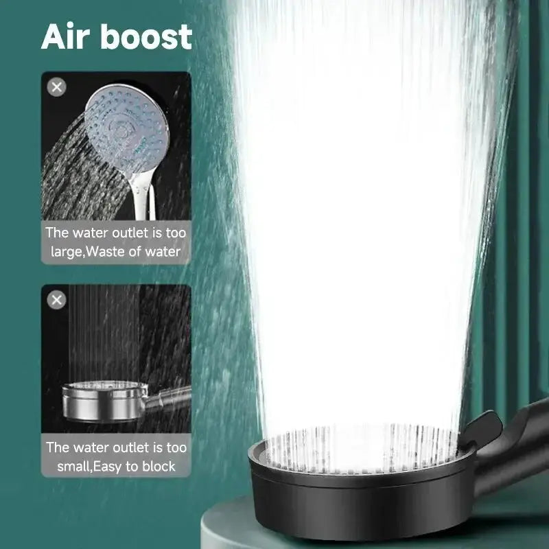 Shower head Simples Market, 5-mode pressure-boost, adjustable rainfall spray with massage.