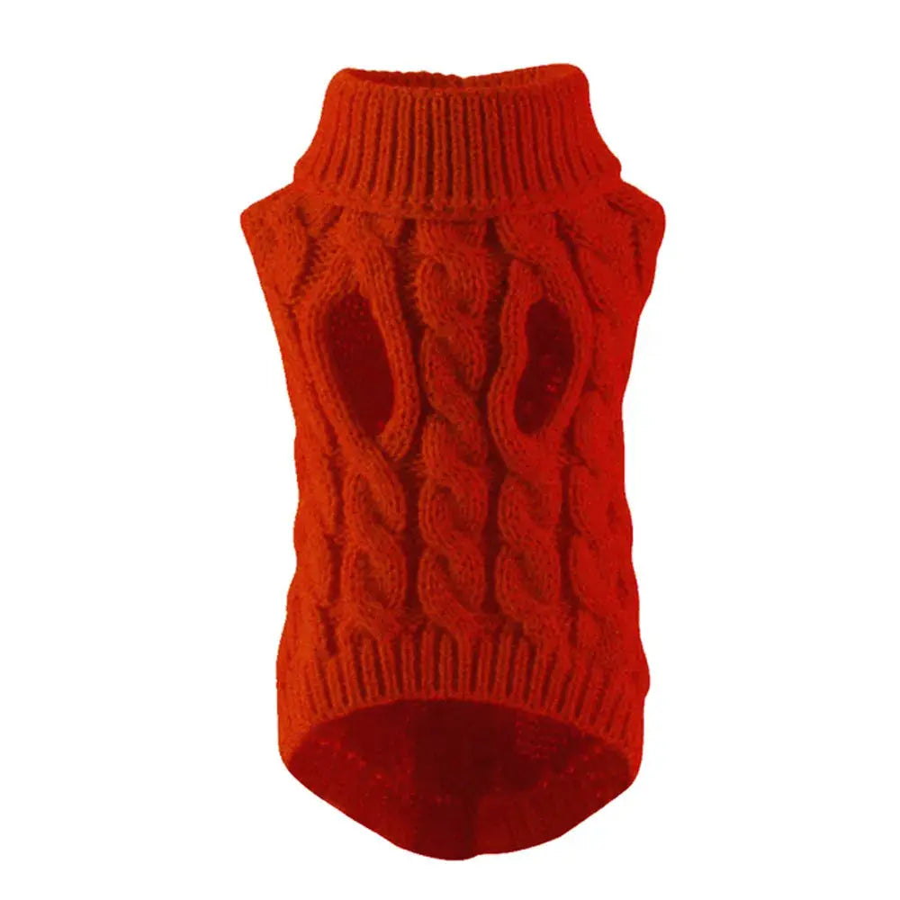 Small Dog Knit Sweater Autumn Winter Solid Color Fried Dough Twists Pattern Warm Cozy Pet Clothing
