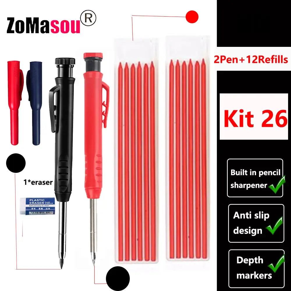 Top Solid carpenter mechanical pencil kit by Simples Market with long head and 12 refills