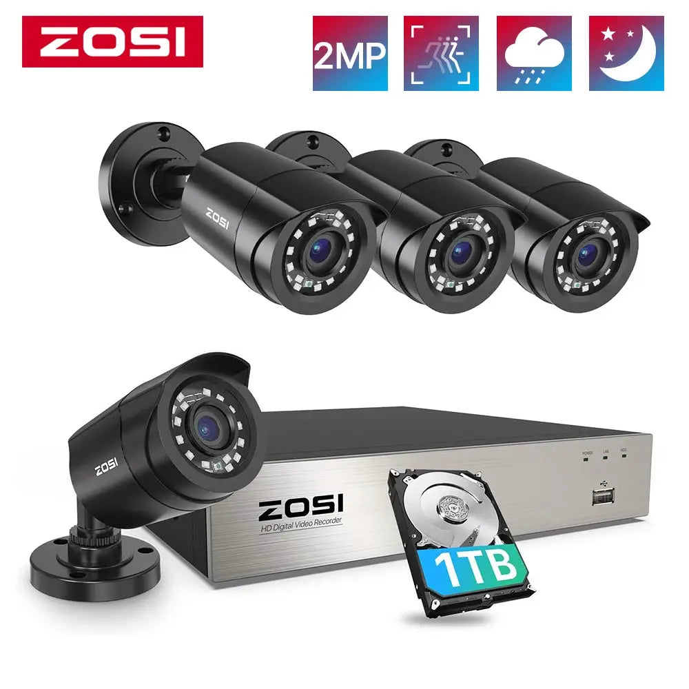 ZOSI four-camera CCTV security system with DVR recorder and 1TB HDD by Simples Market