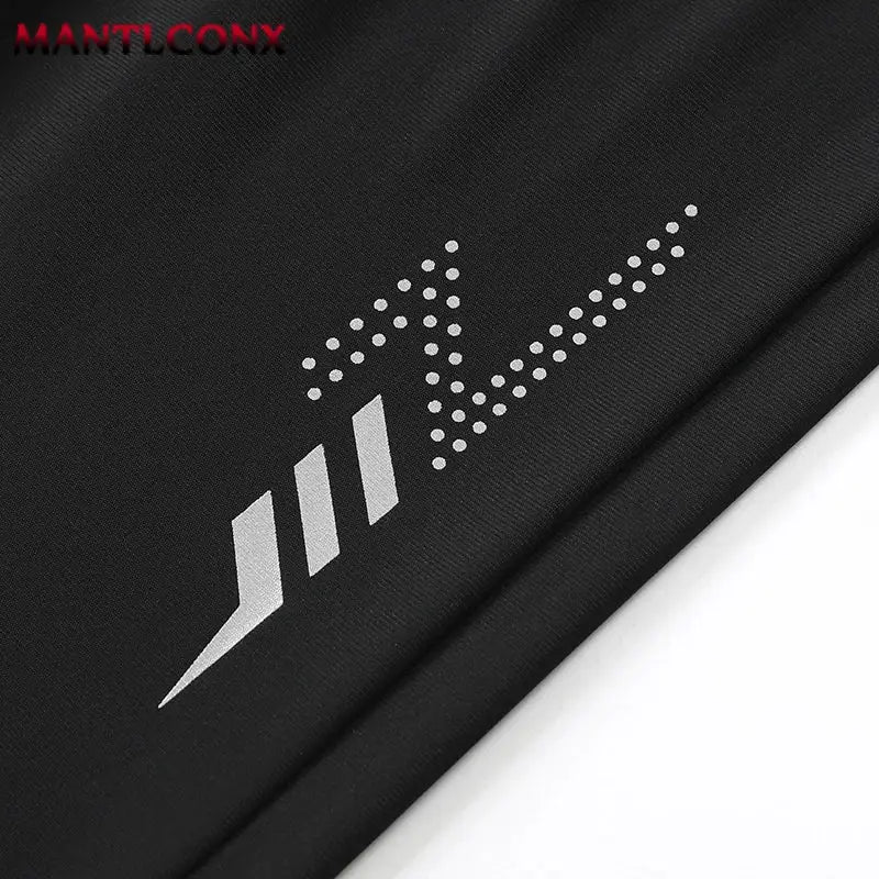 Men's black athletic shorts with white graphic print.