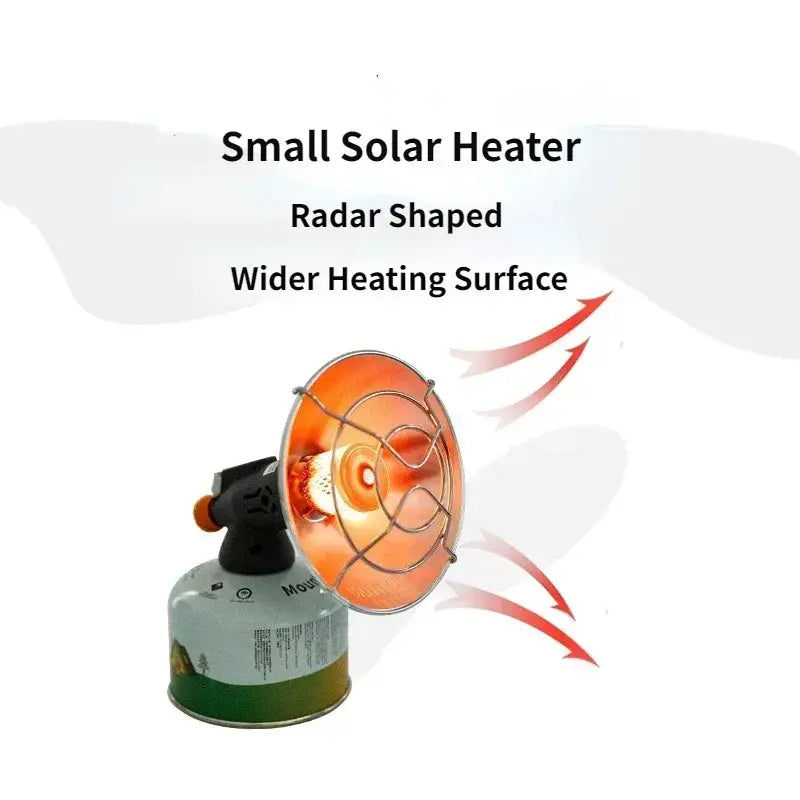 MOUNTAINHIKER portable mini gas heater by Simples Market with orange glow and wind guard butane