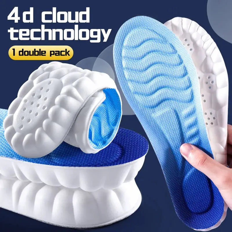 4D Cloud Technology Insoles For Shoes PU Memory Foam Breathable Cushioned Shock Absorption Arch Support For Running