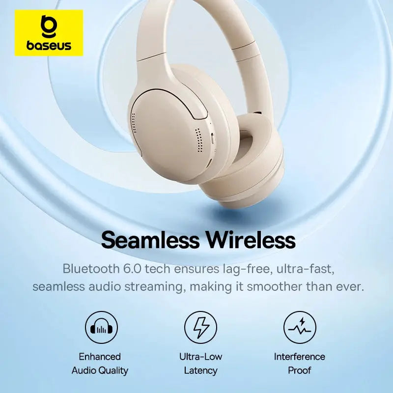 Baseus wireless over-ear headphones beige, foldable, Bluetooth 6.0, 40mm driver, 80H playtime