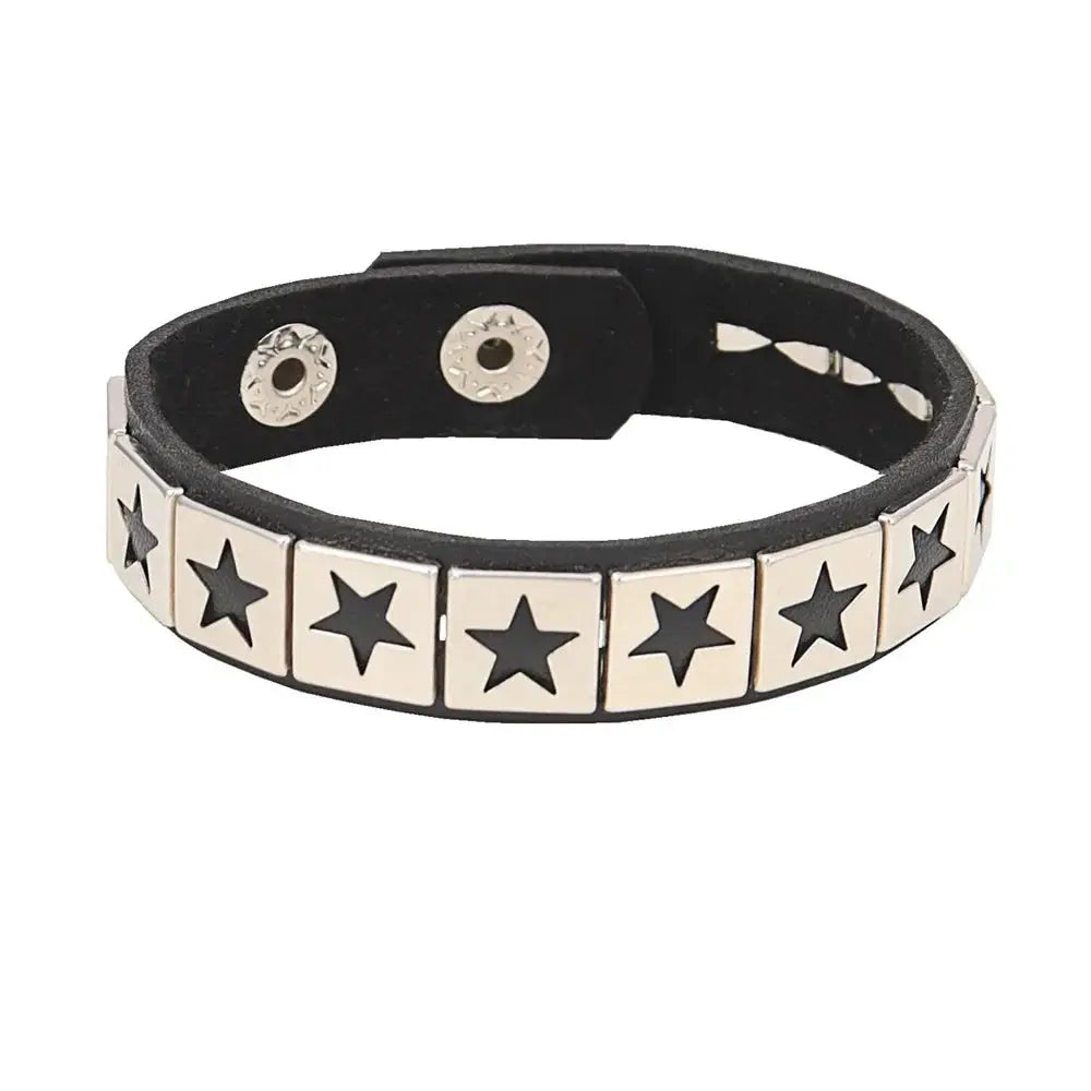 Punk Fashion Black Leather Cuff Bracelet with Metal Rivets and Studs for Men and Women Rock Gothic Jewelry 2024