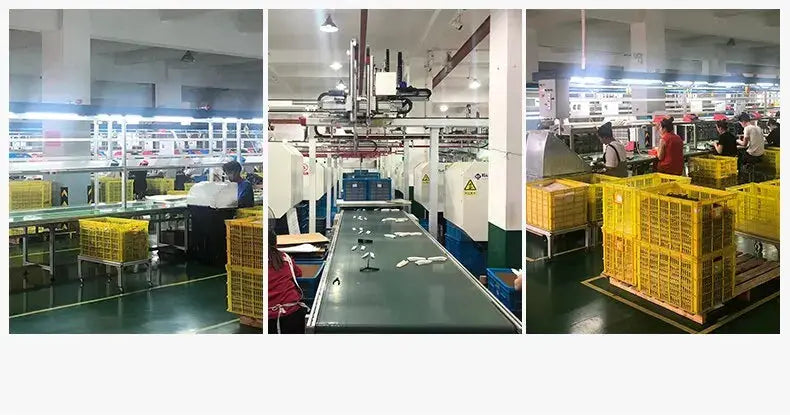 VGR Electric Shaver production facility by Simples Market; assembly line with yellow plastic crates