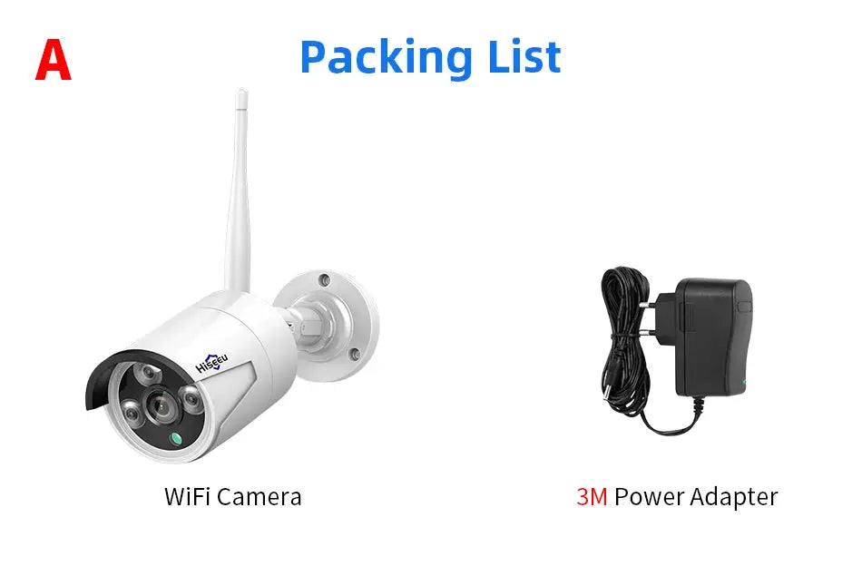 Hiseeu wireless IP camera (white) with 3M power adapter - 2 items.
