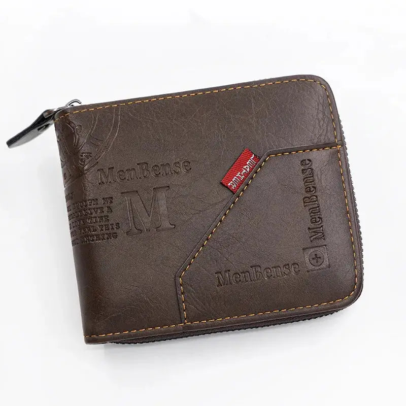 Men Zipper Wallet Short Card Holder Vintage PU Leather Coin Pocket Wallet High Quality