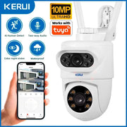 KERUI outdoor security camera, 10MP dual-lens WiFi PTZ, Tuya-compatible, white