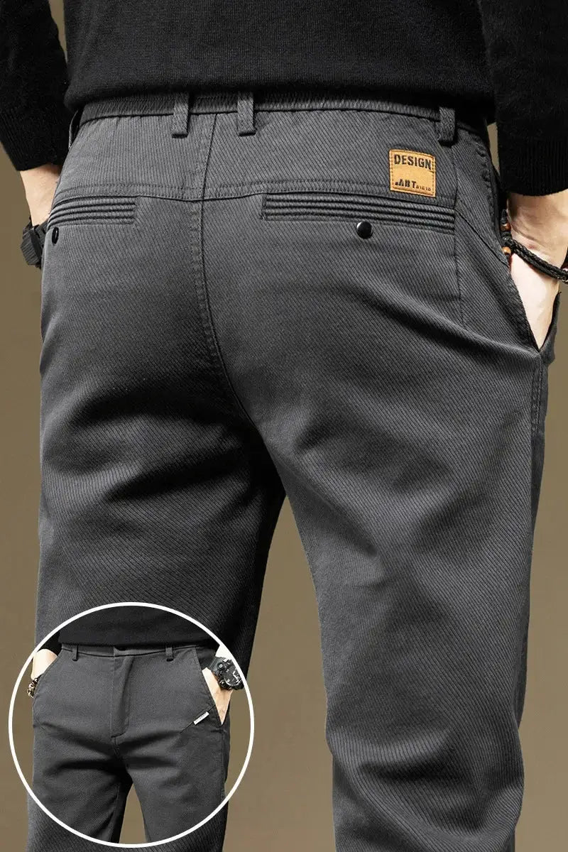 KUBRO men's cotton straight pants in dark gray with belt loops and back pockets