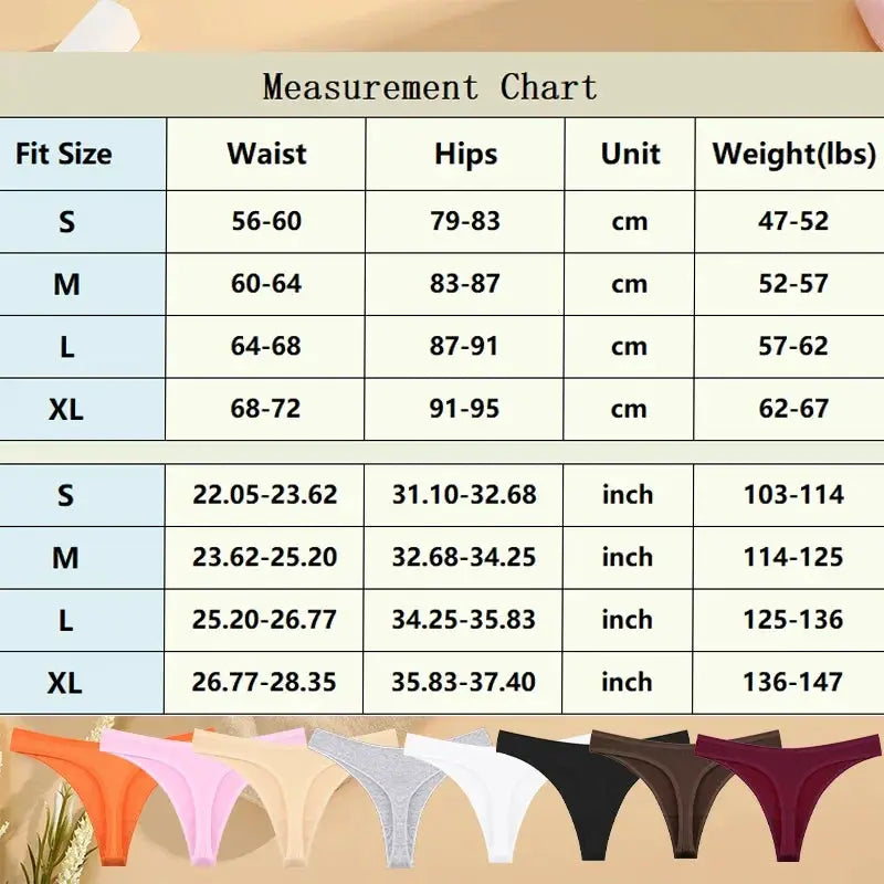 Simples Market 3Pcs seamless cotton thong underwear set, low waist T-back, assorted colors