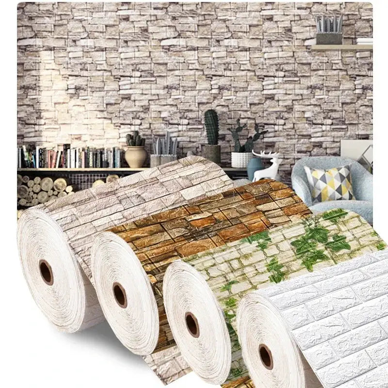 3D foam brick wall panels wallpaper rolls (4) by Simples Market; self-adhesive, waterproof living room wallcovering