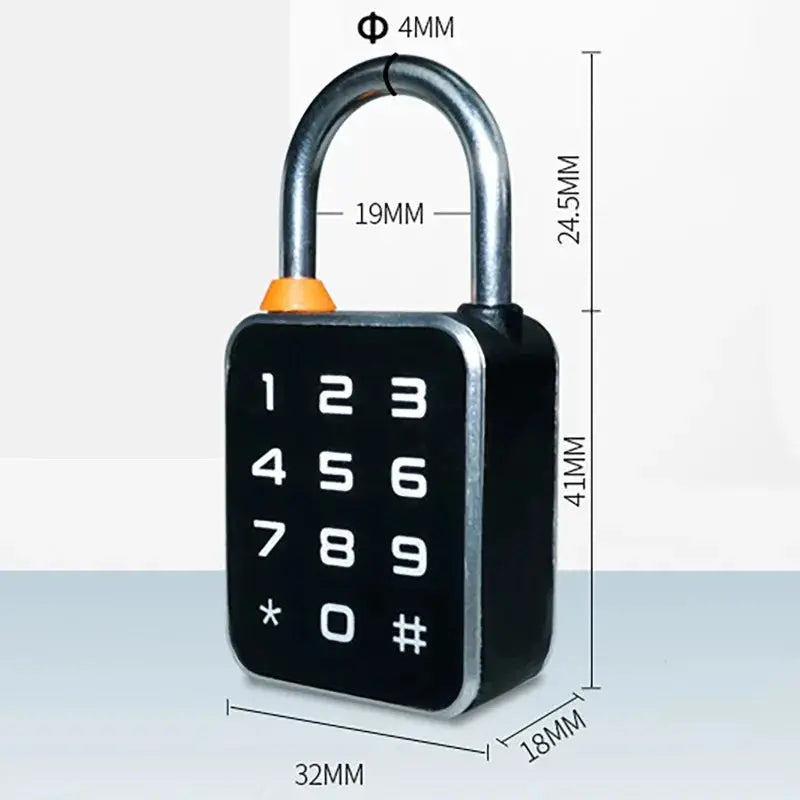 3-in-1 mini smart padlock with numeric keypad, black body and silver U‑shackle
