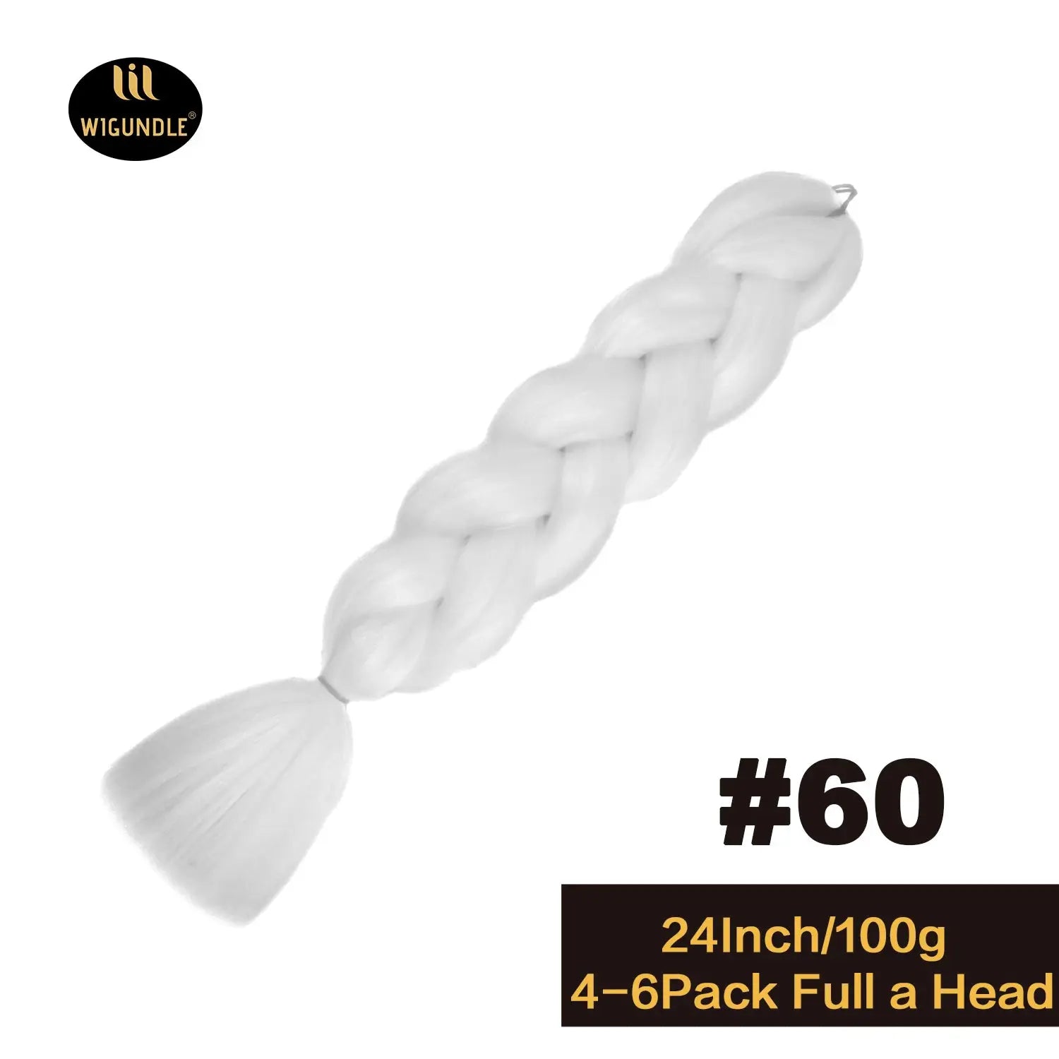 WIGUNDLE jumbo braid extensions, 24-inch Kanekalon synthetic braiding hair in white, 4–6 pack (Simples Market)