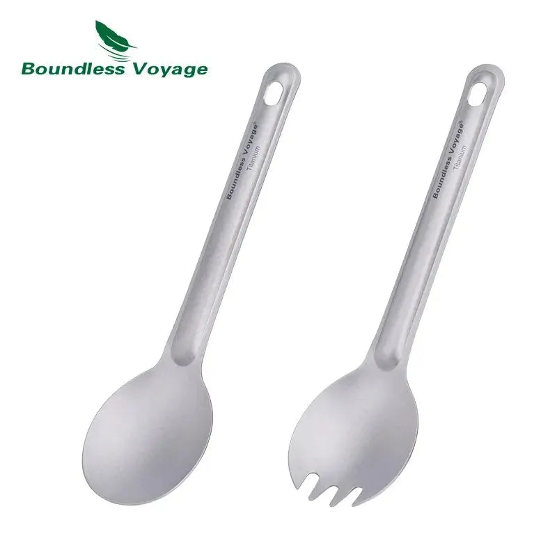Boundless Voyage titanium cutlery set, 2-piece spoon and spork for reusable camping tableware