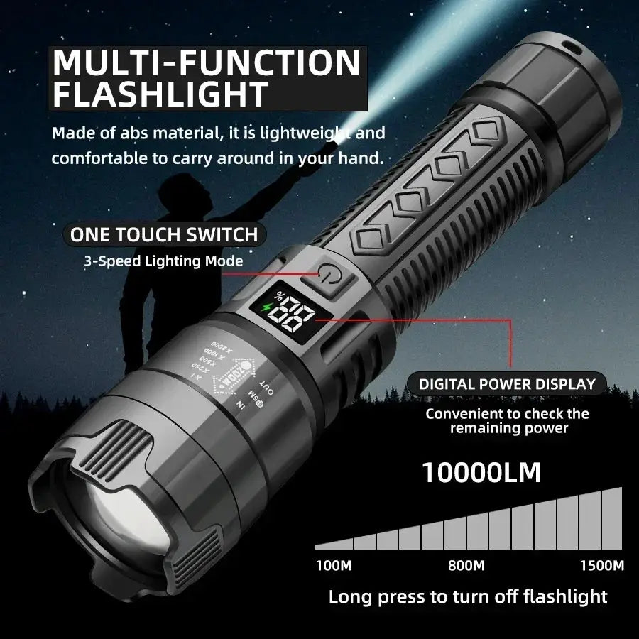 High power USB rechargeable LED flashlight by Simples Market, 1000LM, waterproof, black, zoomable outdoor torch