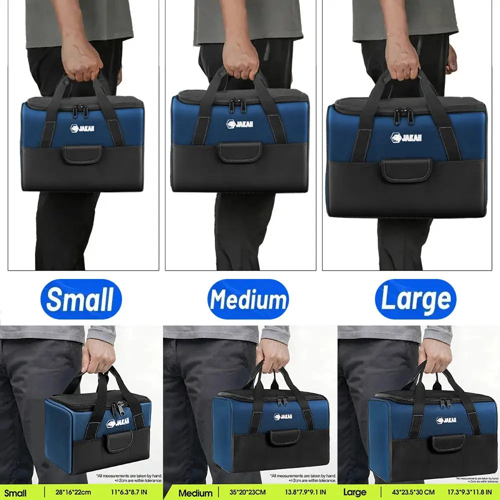 Simples Market Heavy Duty Polyester Tool Bag in blue/black; sizes Small, Medium, Large (3 bags)