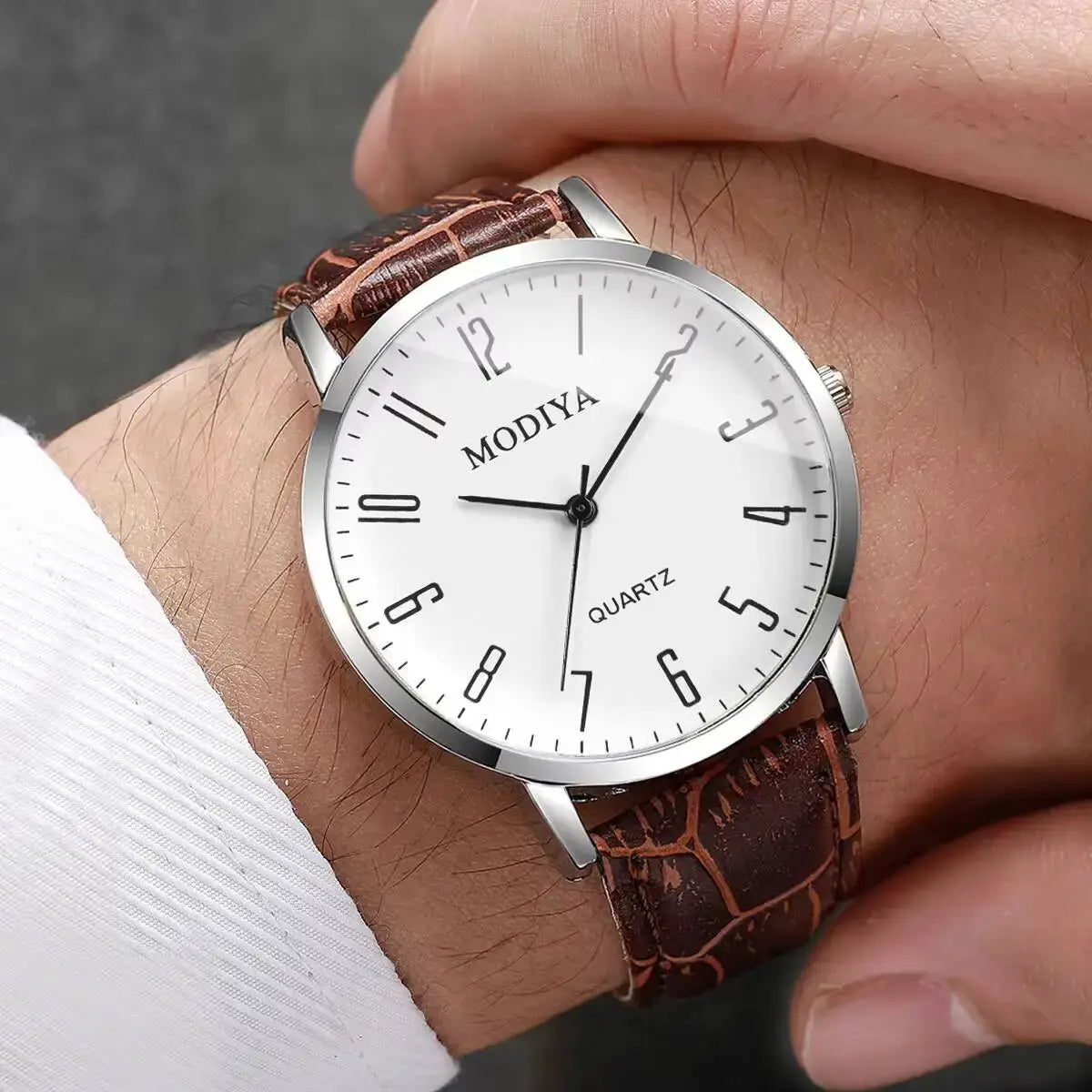3 Piece Set Fashion Mens Business Wristwatches With Arabic Dial Leather Strap Quartz Box Not Included