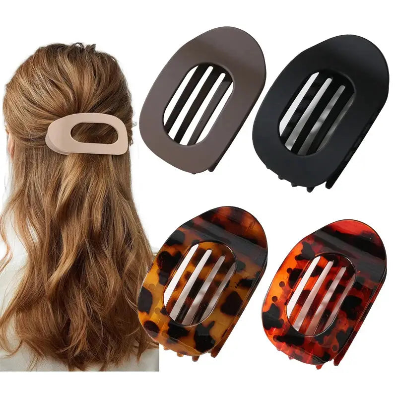 Leopard Pattern Oval Flat Hair Clips Large French Acrylic Claw Clip For Secure Hold And Style