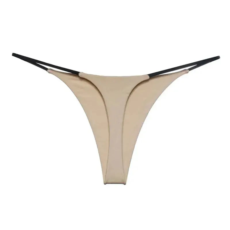 Simples Market women's nude beige low-waist G-string thong with black elastic side straps