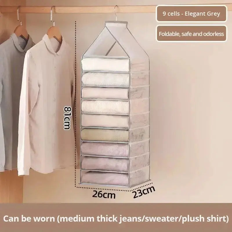 Wardrobe hanging storage bag 9-cell organizer in Elegant Grey by Simples Market