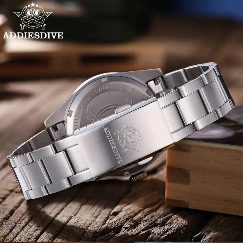 ADDIESDIVE stainless steel watch with metal bracelet and clasp logo