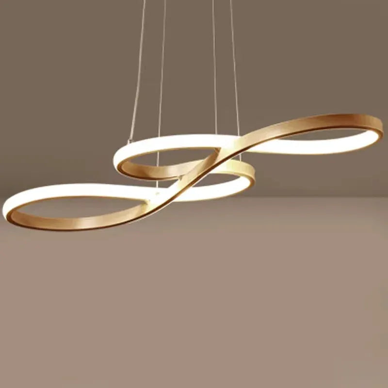 Modern kitchen island pendant light with gold interlocking rings, LED, remote dimming, Simples Market