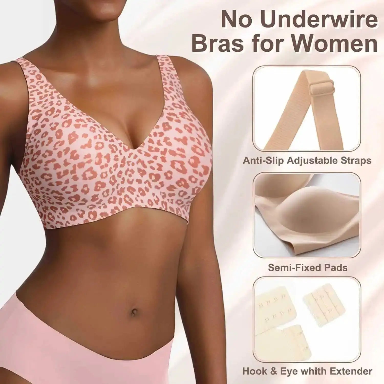 Simples Market women's seamless pink leopard print bra
