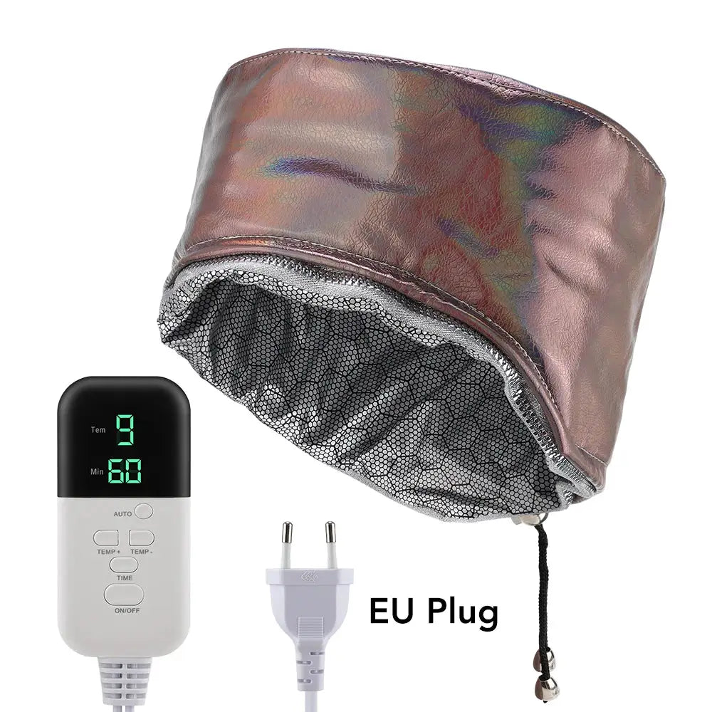 Electric hair heating cap, 10 levels, metallic pink waterproof spa cap with controller and EU plug; 3-piece set