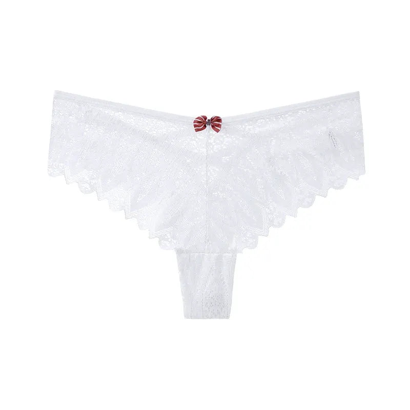LaceLuxe Women Breathable Lace Panties Briefs Comfortable Nylon Spandex Blend With Hollow Bowknot Design