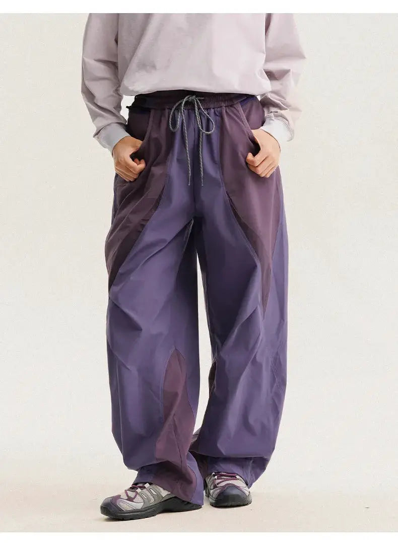Simples Market men's outdoor lightweight quick-dry wide-leg cargo pants in purple with splice panels