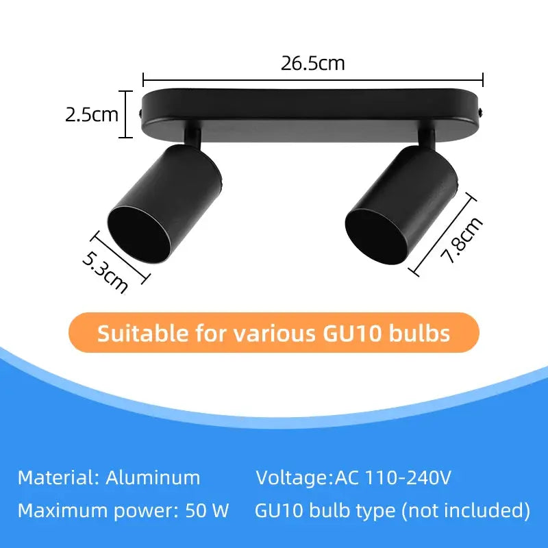 Simples Market Modern GU10 LED spotlight ceiling light with two adjustable black aluminum heads