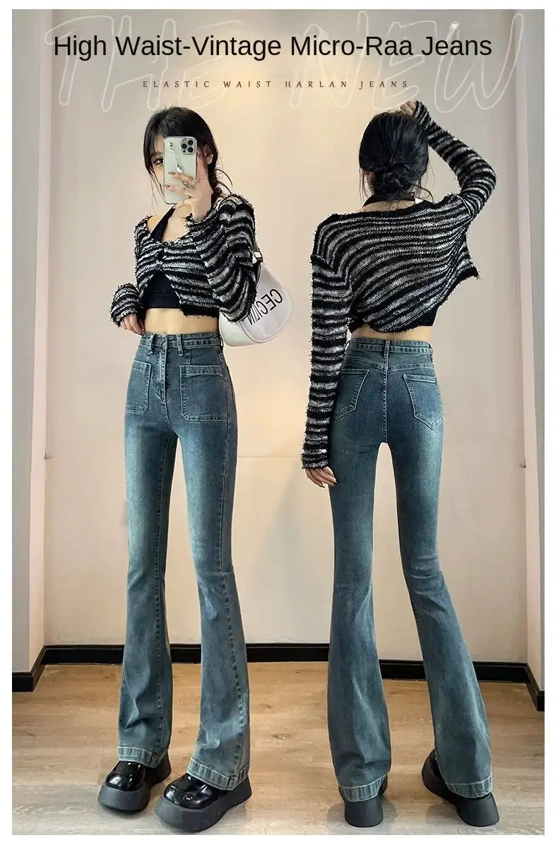 Y2K Loose Casual Denim Jeans High Waist Flared Bootcut For Petite Body