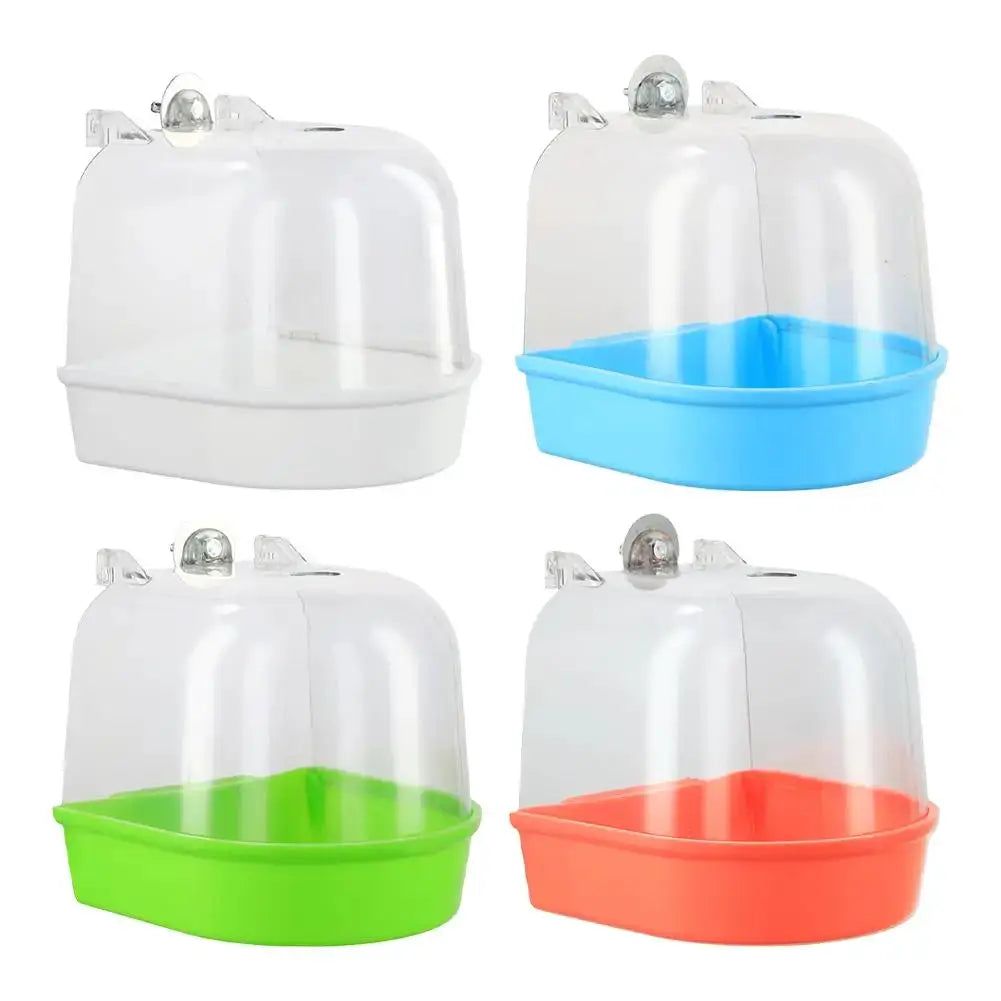 Hanging bird bath cube set by Simples Market; four dome-top basins in blue, green, orange and white.