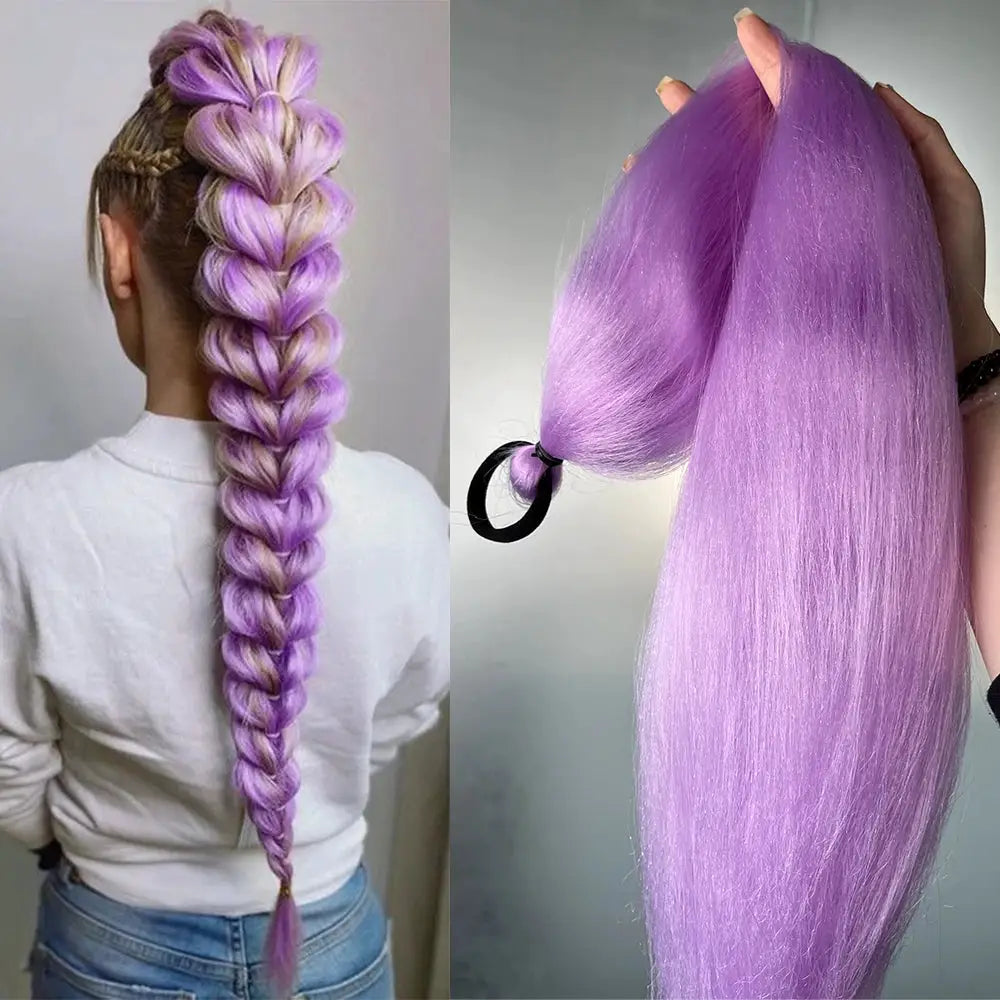 Synthetic Straight Ponytail Extensions 2 Pack With Elastic Hair Tie Colorful Braiding Hair Accessories For Women