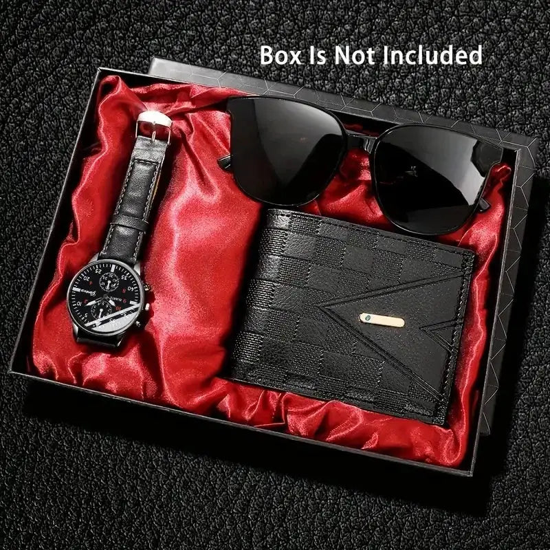 Men's Quartz Watch Sunglasses And Casual Wallet Gift Set Three Piece Versatile Accessory Collection For Men