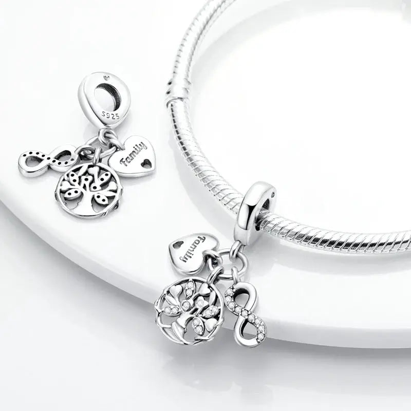 925 Sterling Silver Charms Beads Forever Love Heart Dangle For Bracelet Women Jewelry Gift Sister Family Life