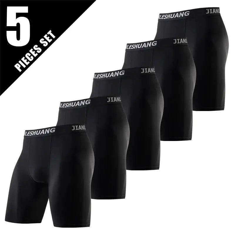 Men's black sports boxer shorts set, five pieces, with branded waistbands