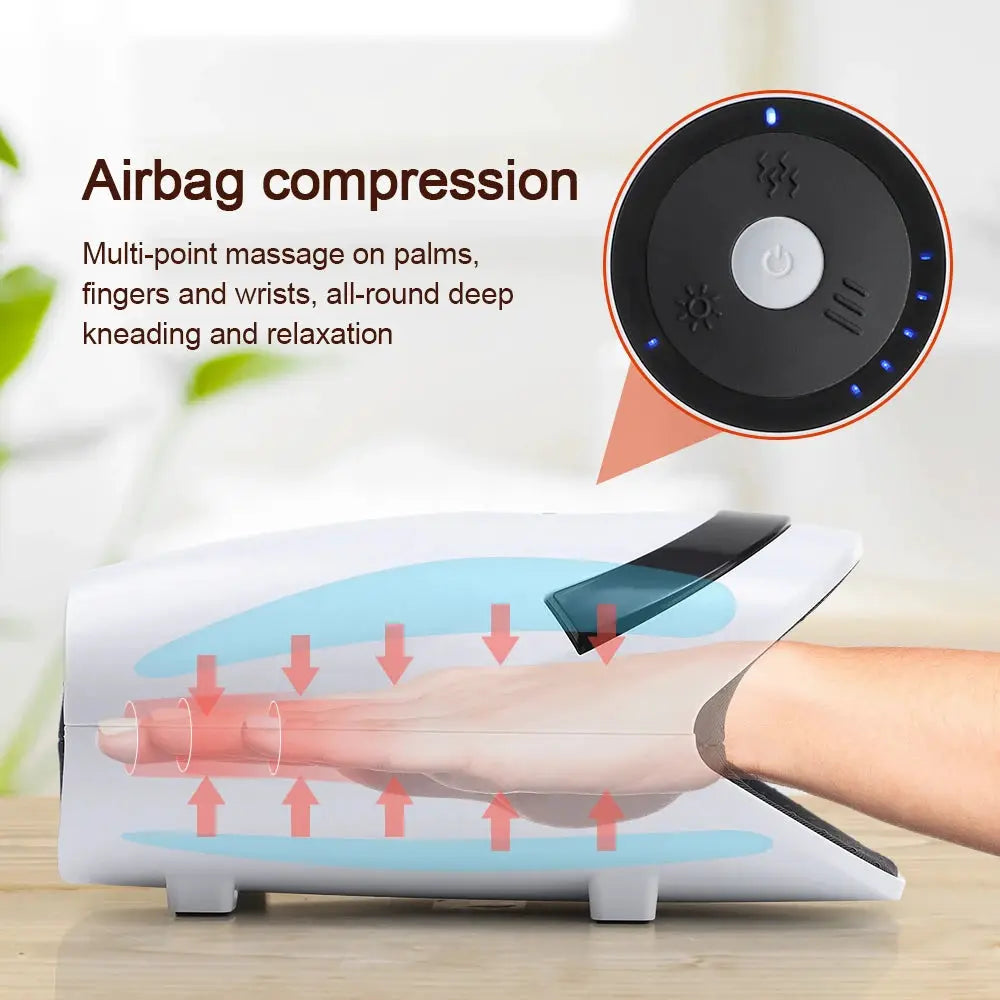 Simples Market smart airbag hand massager, white wireless device with palm insert and blue LED ring