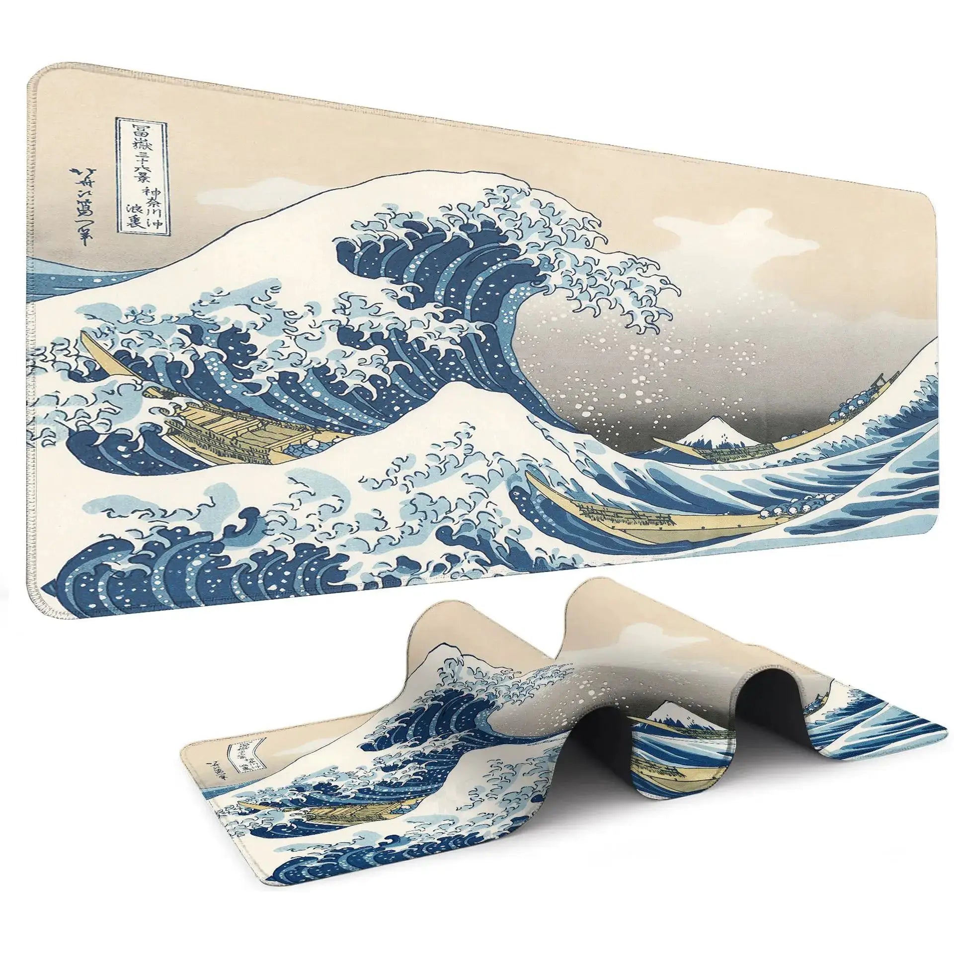 Japanese Sea Wave Large Mouse Pad Anime Black Gaming Extended Desk Mat 3mm Thick Non Slip Rubber Base