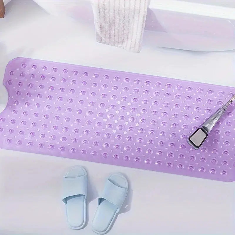 Non-slip purple shower mat with drain holes and suction cups, 1pc, machine washable