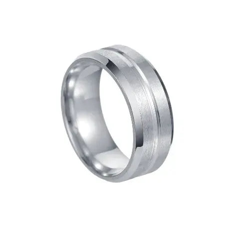 8mm Stainless Steel Black Matte Groove Ring Wholesale For Men Wedding Engagement Party Gift Anniversary Jewelry